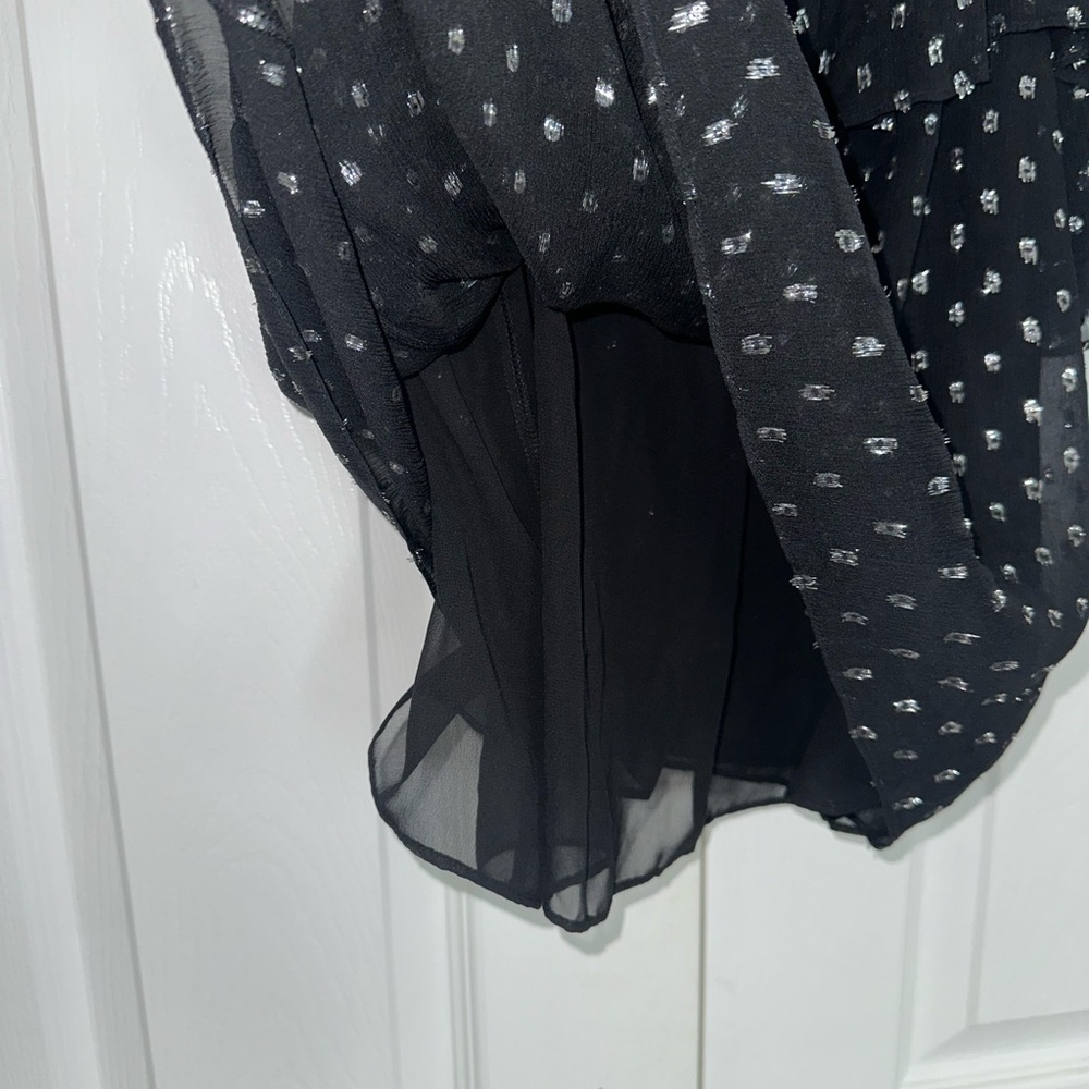 Rebecca Taylor Black Silk Off the Shoulder Top with Silver Threading - Picture 6 of 7